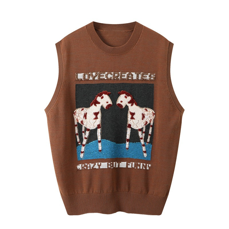 Cartoon Embroidery Knitted Vest