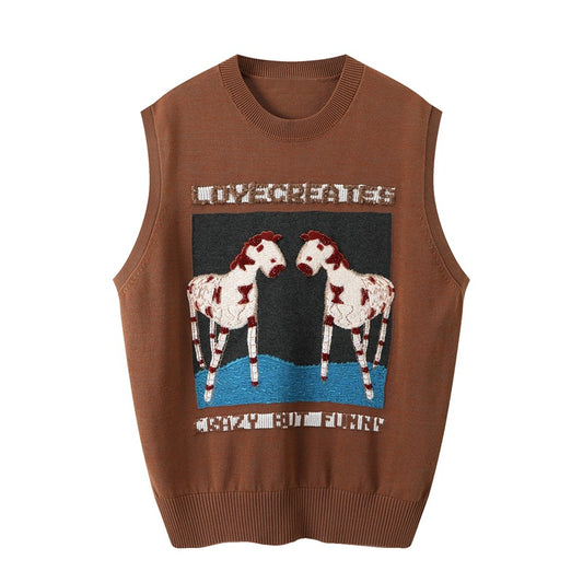 Cartoon Embroidery Knitted Vest