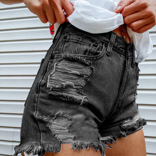 Denim Ripped Fringed Shorts