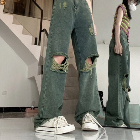 Dark Green Torn Jeans